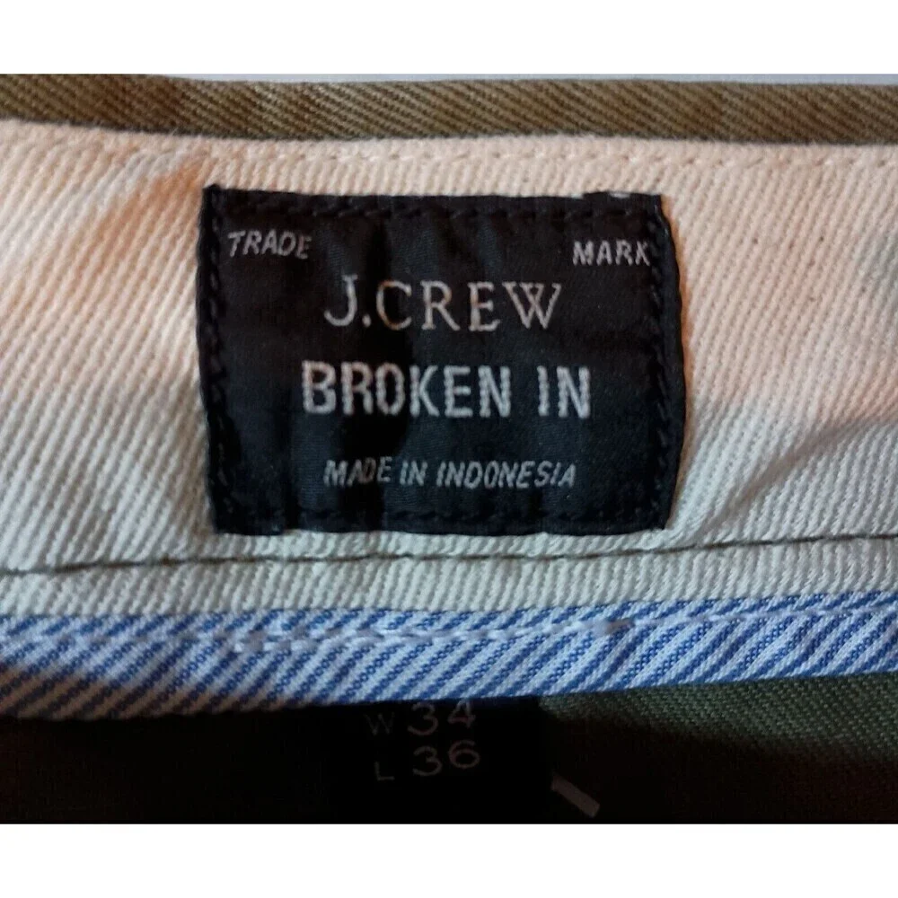 J Crew Pants Mens 38x32 Slim Fit 484 Stretch Chino Broken In 1263 Foliage Green